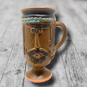 Vintage 1971 Bennet Welsh Pacific Stoneware Funny Mustache Face King Mug Brown